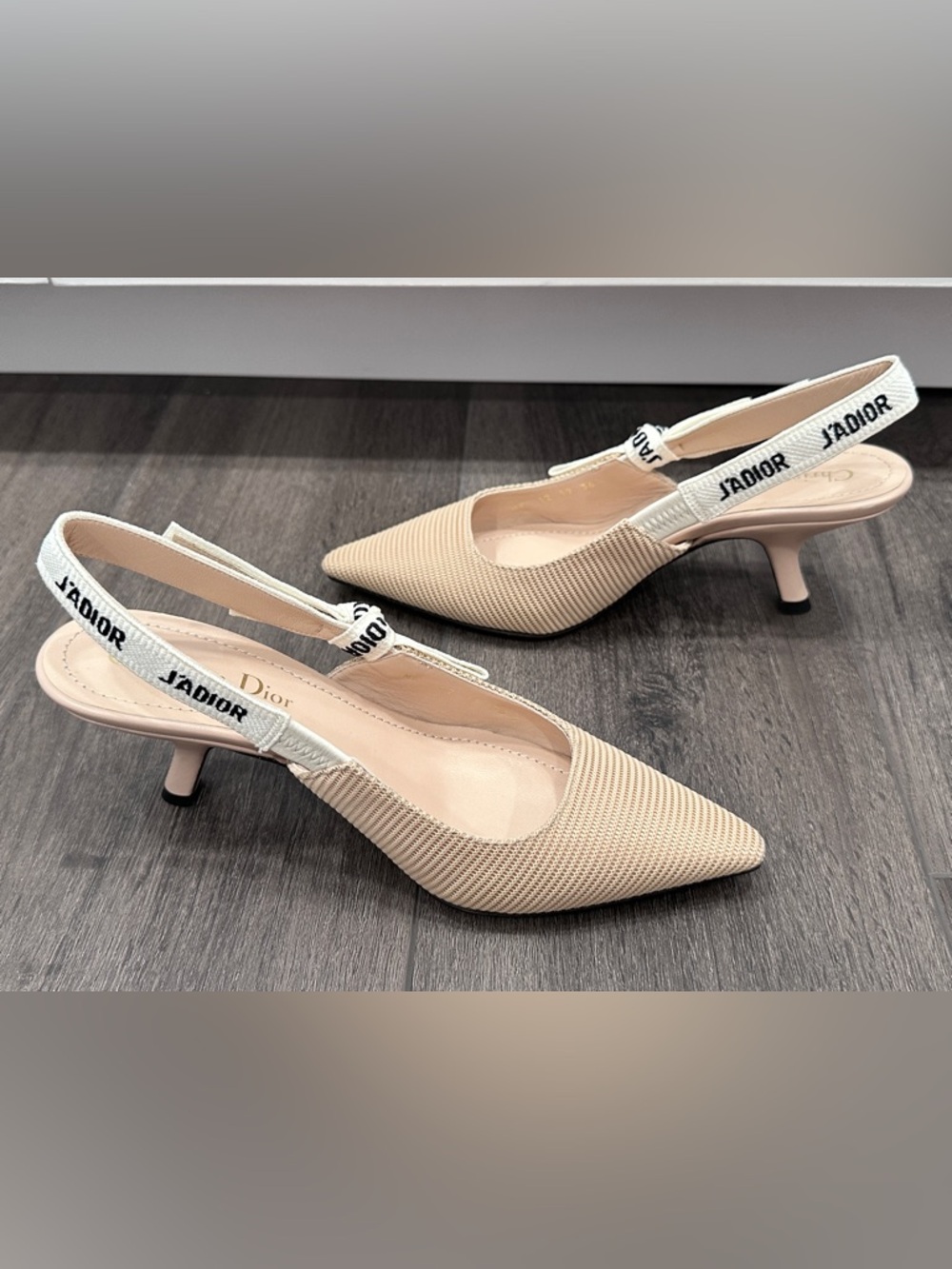 CHRISTIAN DIOR J'ADIOR FABRIC & RIBBON BEIGE KITTEN HEEL SHOES SLINGBACKS 36.5 - Picture 8 of 15